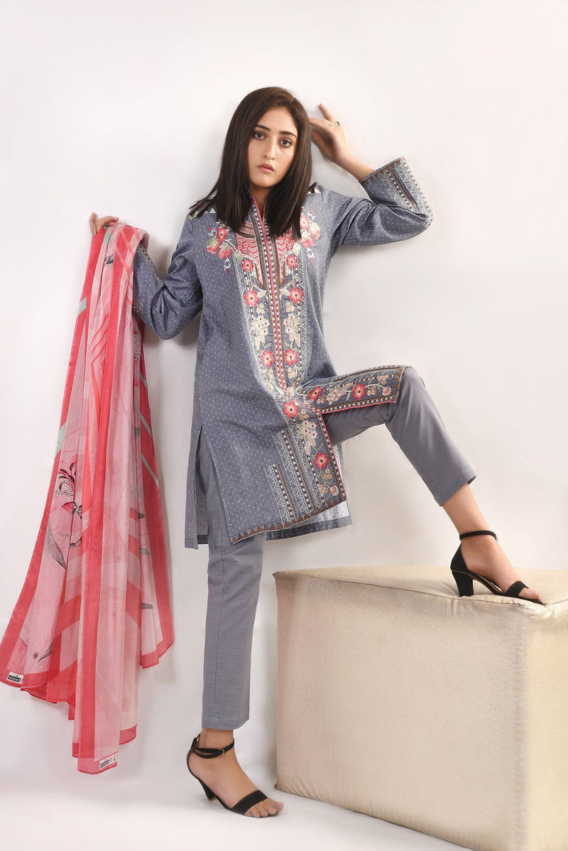 Chenone Embroidered  Suit Grey