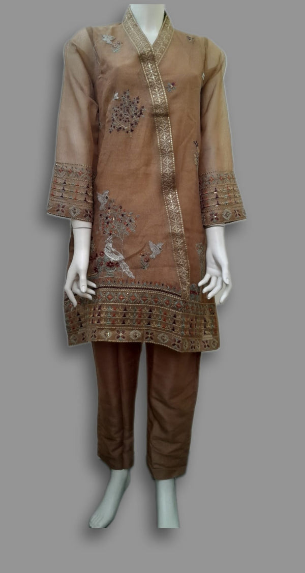 Dyed khadi Embroidered  dress