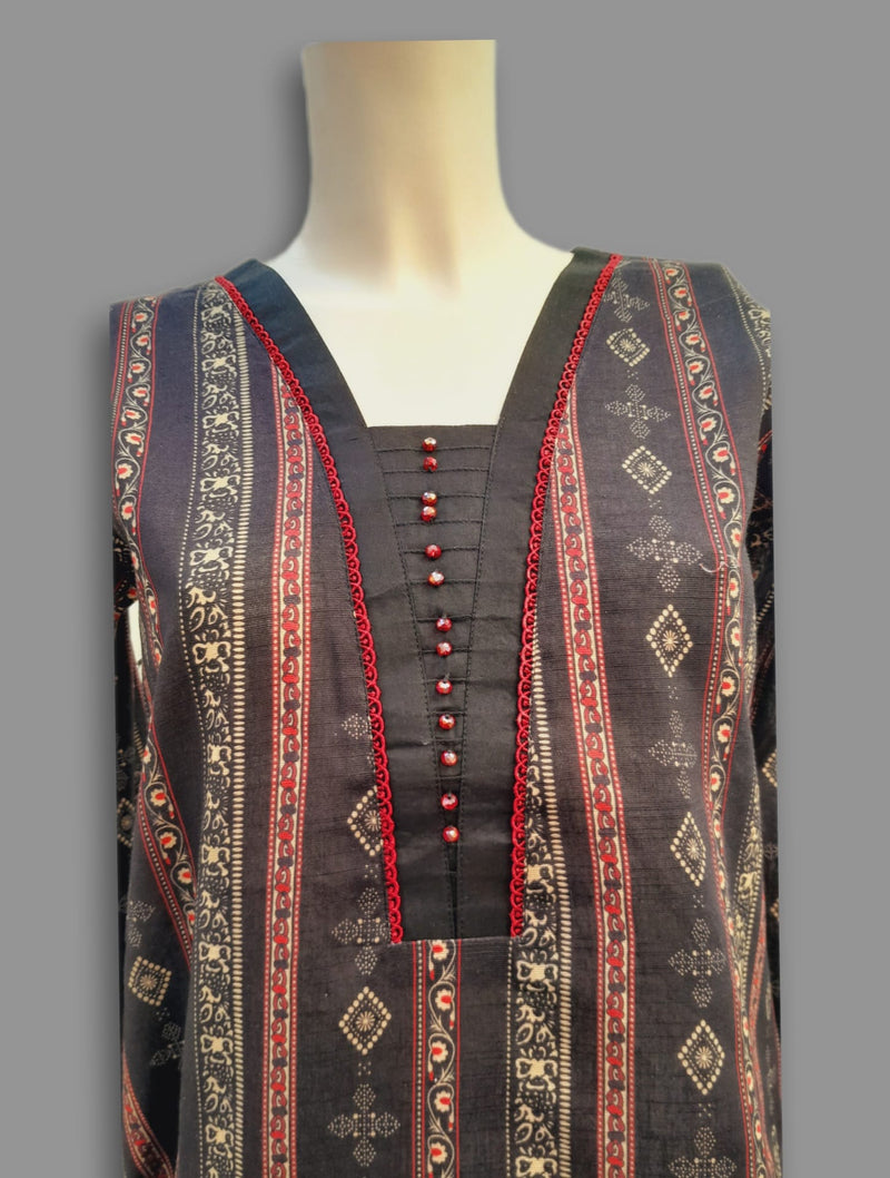 Black Khaddar printed suit