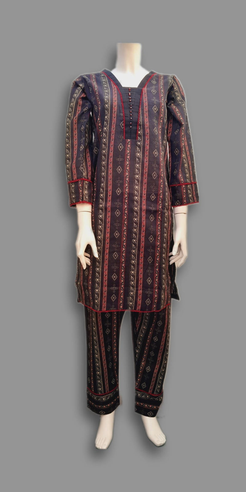 Black Khaddar printed suit