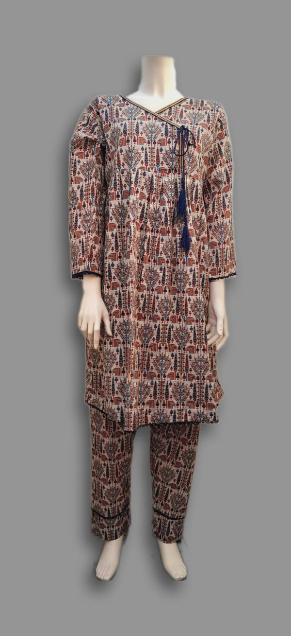 Khaddar Angrakha  style frock and trouser