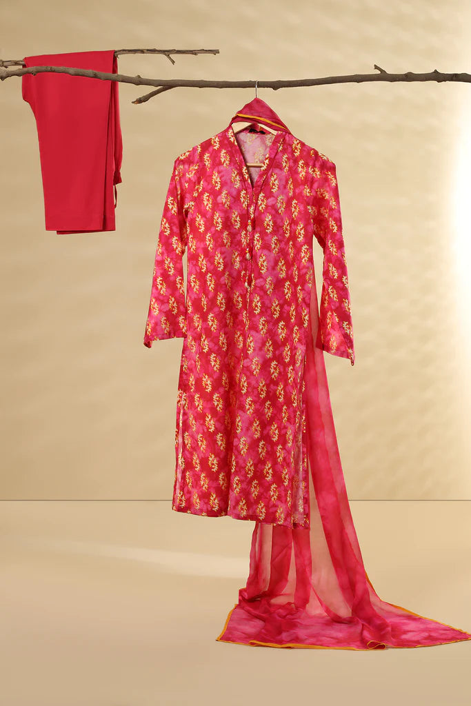 Printed Cambric Stitched 3 Piece with Chiffon Dupatta