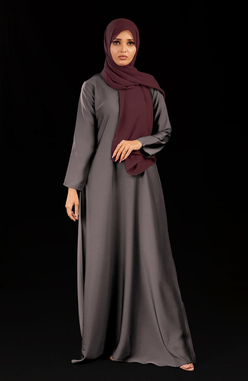 Plain Grey Front Closed Abaya