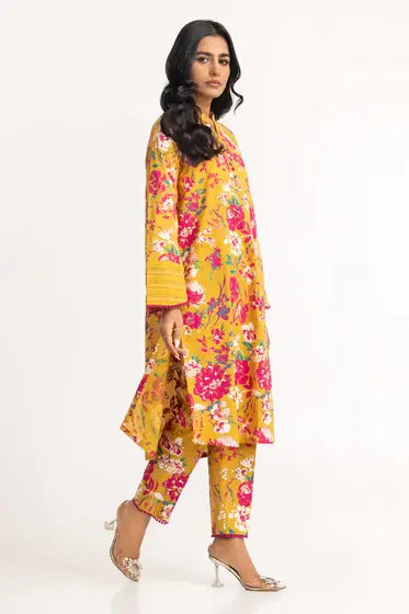 IDEAS Dyed Cambric Screen Print Kurti With Trouser