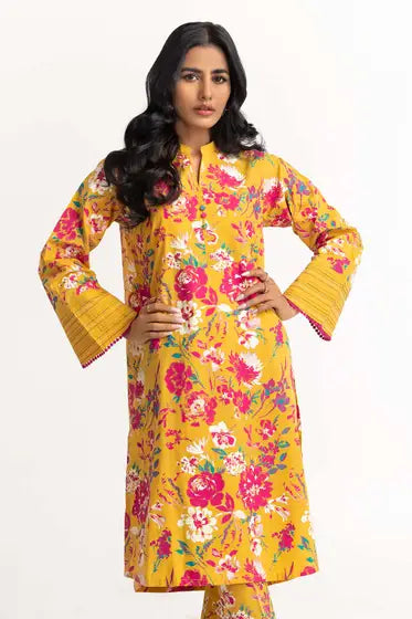 IDEAS Dyed Cambric Screen Print Kurti With Trouser