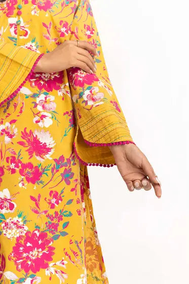 IDEAS Dyed Cambric Screen Print Kurti With Trouser